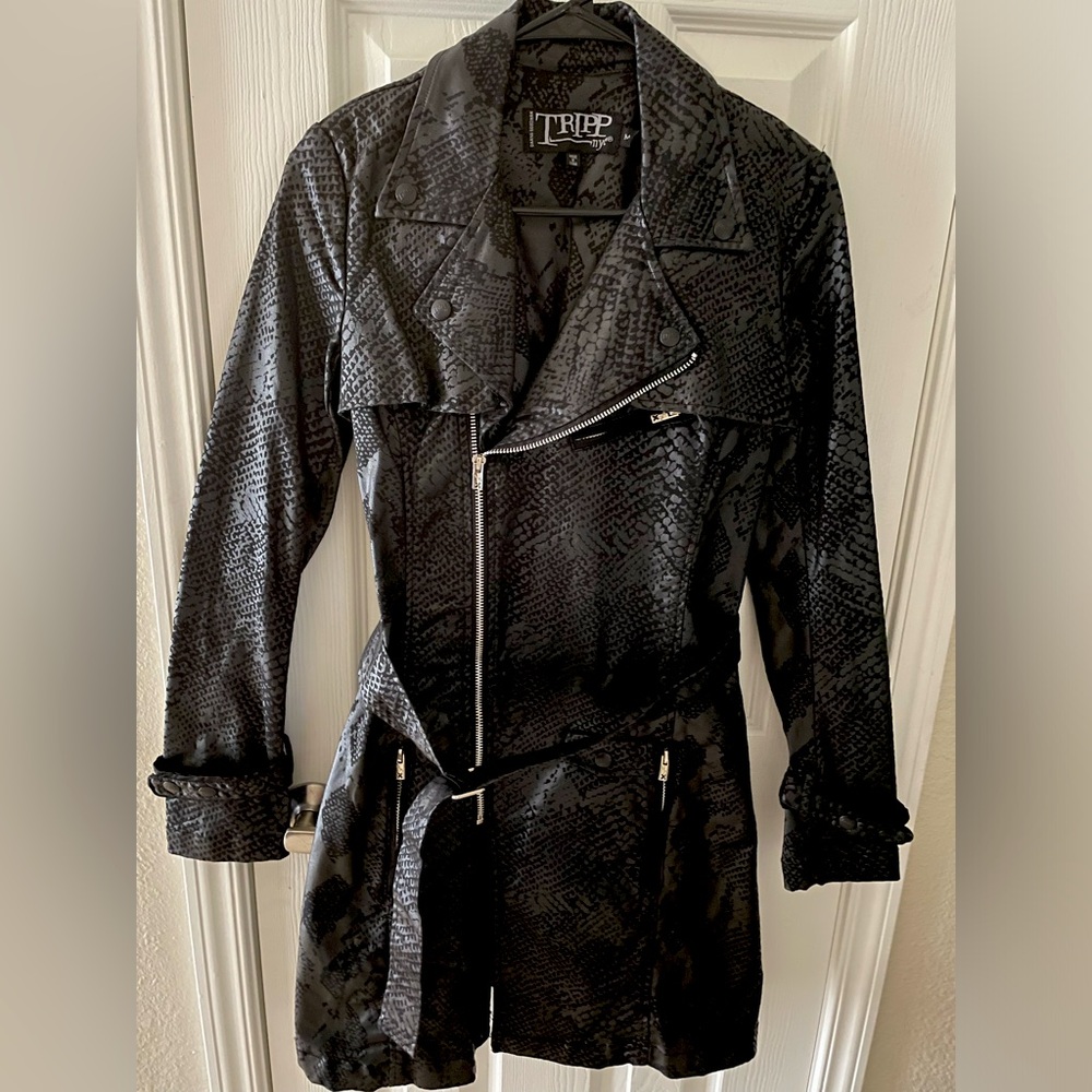 Vintage Tripp Snake Skin Belted Biker Trench Coat. Rare! Women’s Size M. Y2K